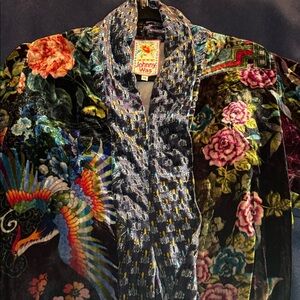 Johnny Was Multicolor Silk Velvet Burnout Kimono